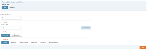 warehouse availability hold report screen